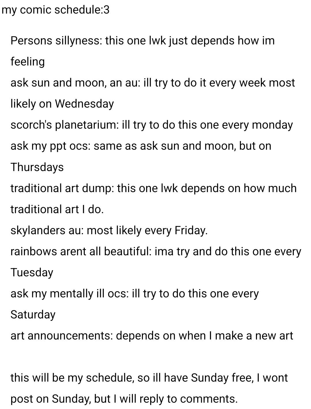 My comic schedule Episode 1 Schedule. - ibisPaint