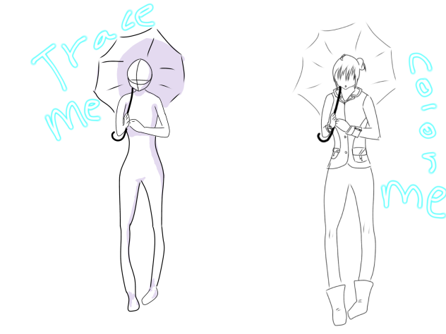 Girl holding umbrella tracing sketch