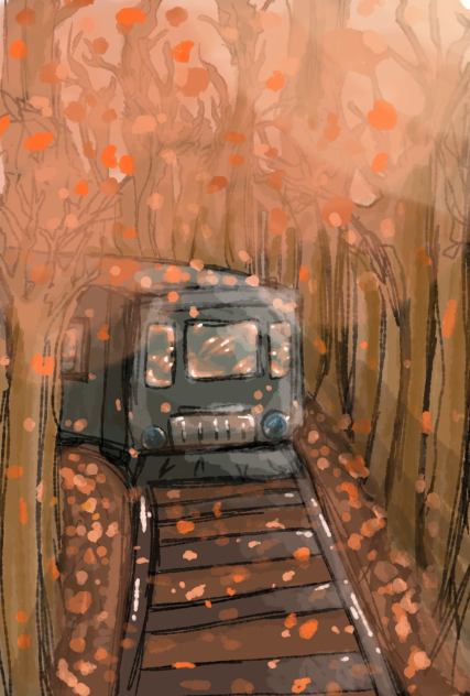 A train in an autumn forest - ibisPaint