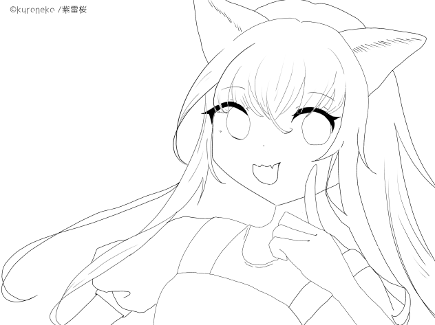 紫雷桜線画