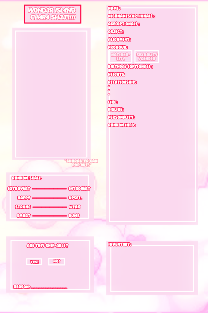 Wonder Island Character sheet