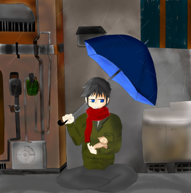 雨宿りの路地裏