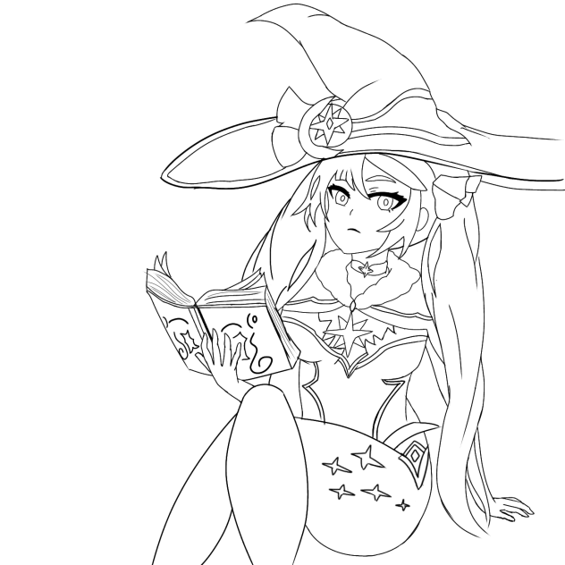 line art Mona genshin Impact