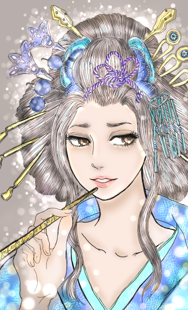 和柄さん線画塗り