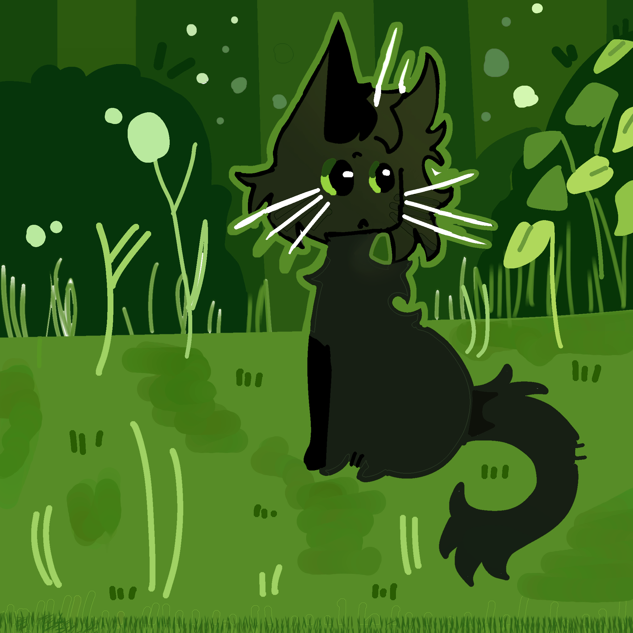 black cat in the beautiful green garden - ibisPaint