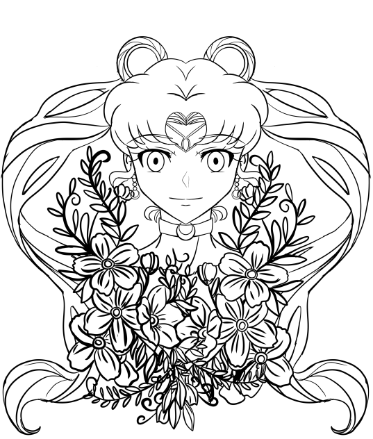 Usagi in flowers coloring page