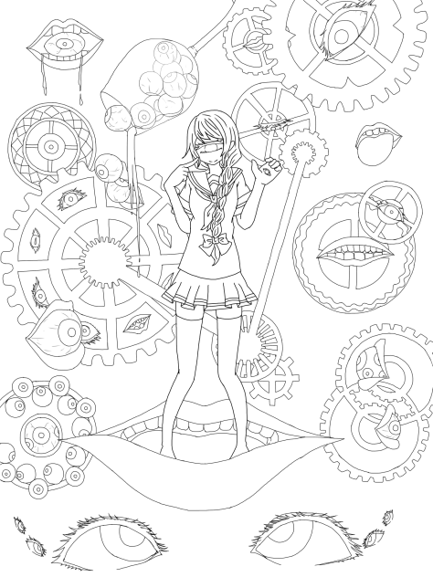 単眼 線画 塗ってください