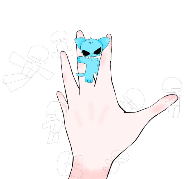 手につかまるミニキャラ達の合作