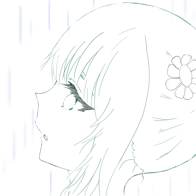 【線画】雨のち花