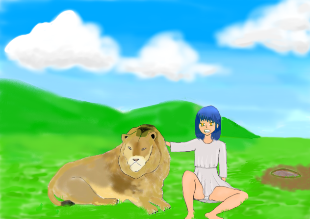 ライオンと野生少女