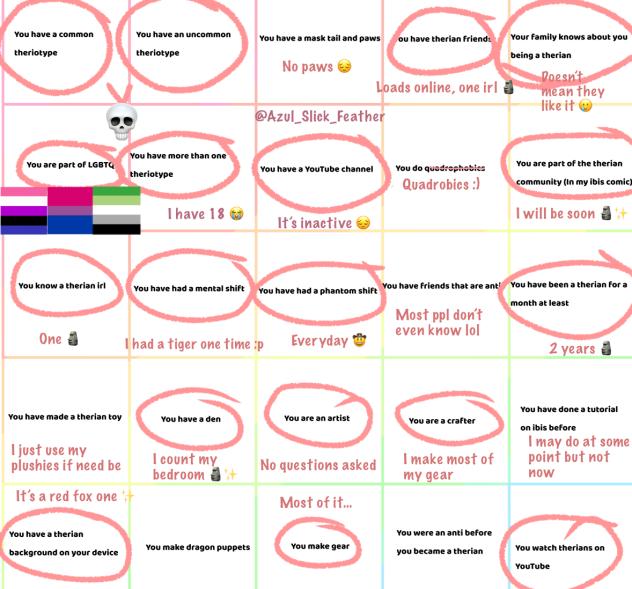 Therian bingo!