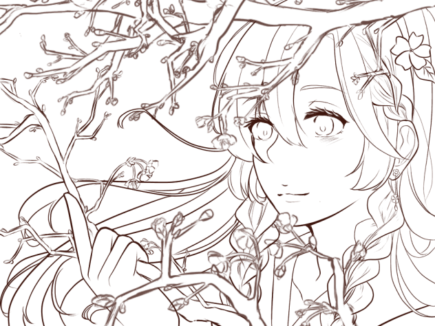 【線画】桜のめざめ