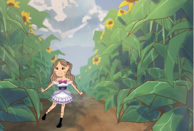 Girl playing in field.