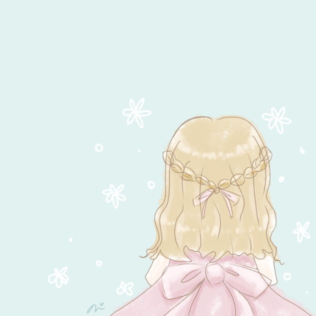 後ろ向きピンクドレスの子
