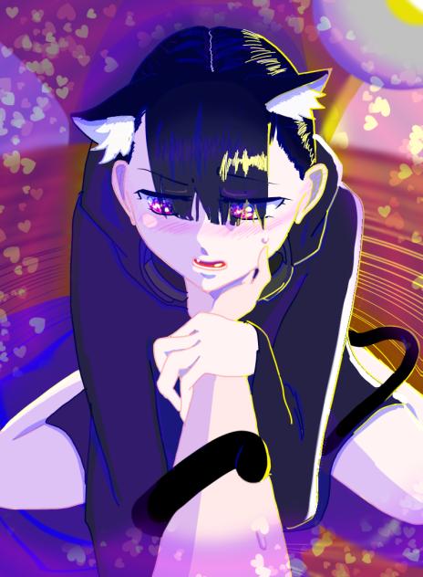 ❤︎オリジナル手描きイラスト❤︎アナログイラスト●B5● 猫耳セーラー服女の子 可愛い女の子イラスト猫耳むらさき オリジナル手描きイラスト