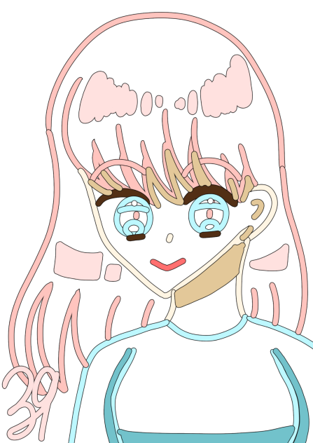 女の子(色塗り有り)ふち塗りペン