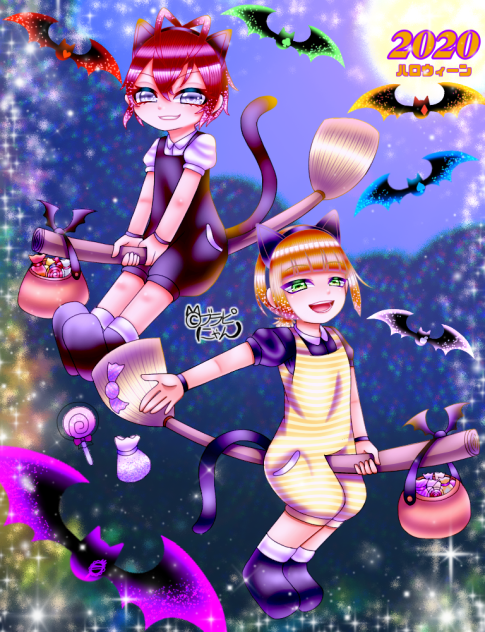 【ツイステ】黒猫サロペのリドル&ルーク【ハロウィン】