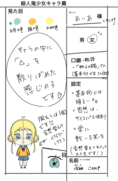 ♪ キャラクター募集応募用紙　♪