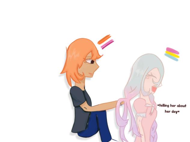 Braiding her hair;3