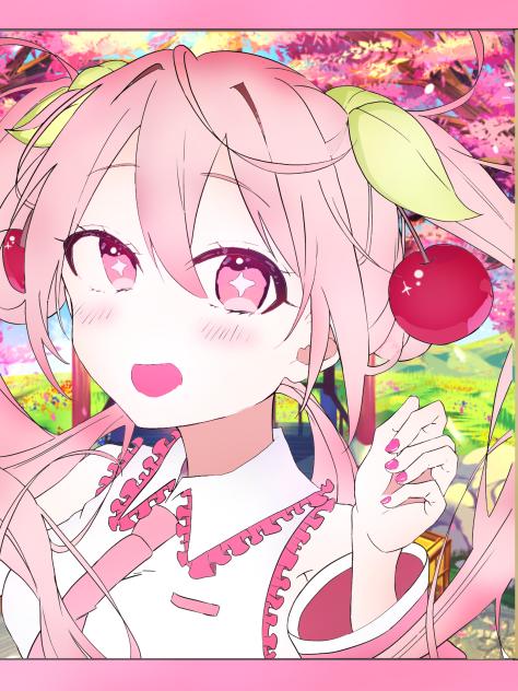 桜が咲き誇る木の前で