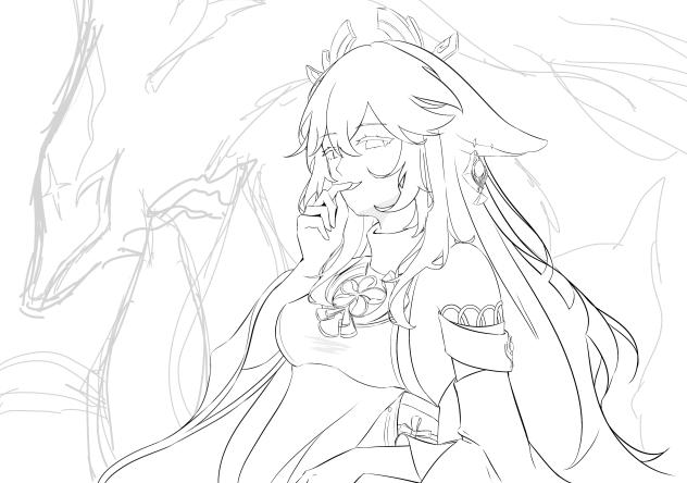 八重神子　元素爆発　線画