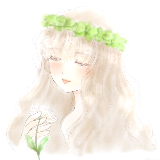 花を愛でる葉っぱの妖精