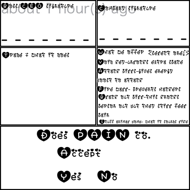Trade sheet for pain co.