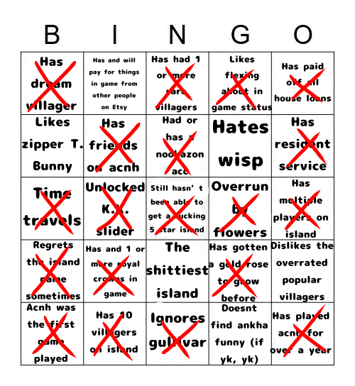 Animal crossing new horizons bingo