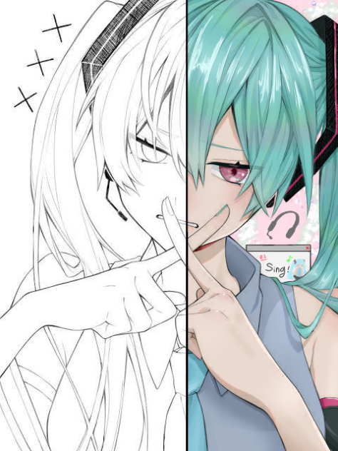初音ミクフリー線画塗り絵