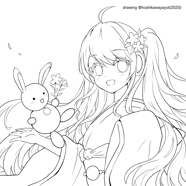 桔梗と月(ぬりえ)