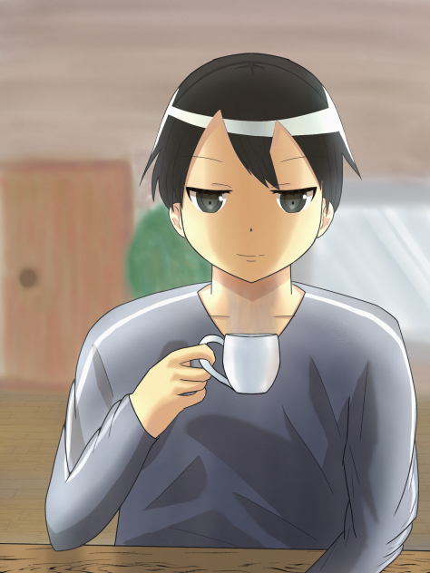 コーヒーを飲むキリト