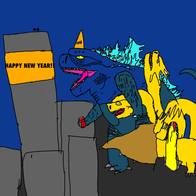 Godzilla and Ghidorah celebrate newyear!