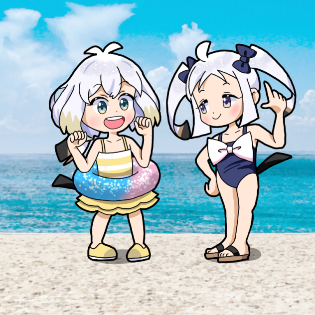 水着エナガちゃとねむちゃん