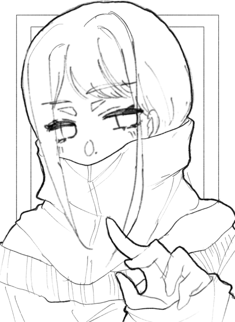 口元を隠した女子　線画