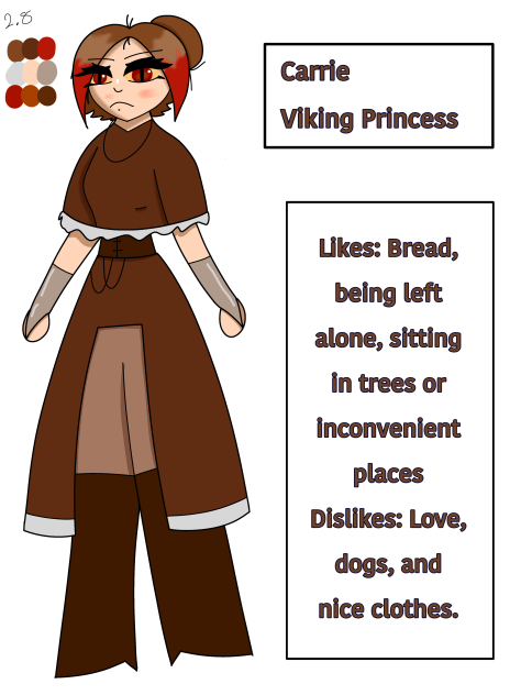 Carries character sheet