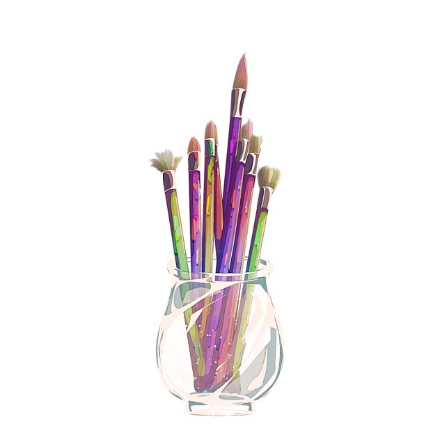 clear jar of paint brushes