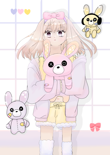 うさぎのぬいぐるみ達とルームウェア