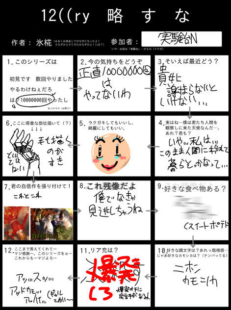 12の質問にま〜た答えたよ