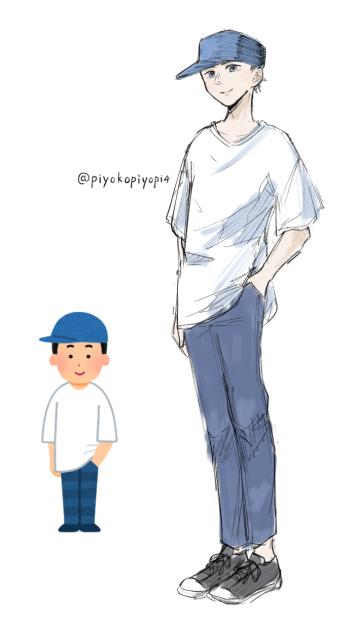 大きなサイズの服を着た人