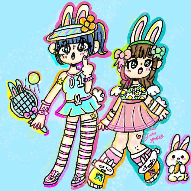 kawaii bunny tennis girls drawing