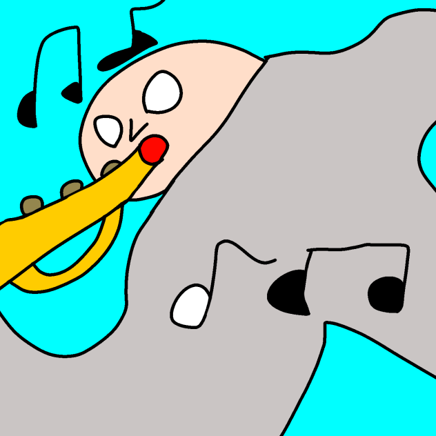 The little boy plays the trumpet !