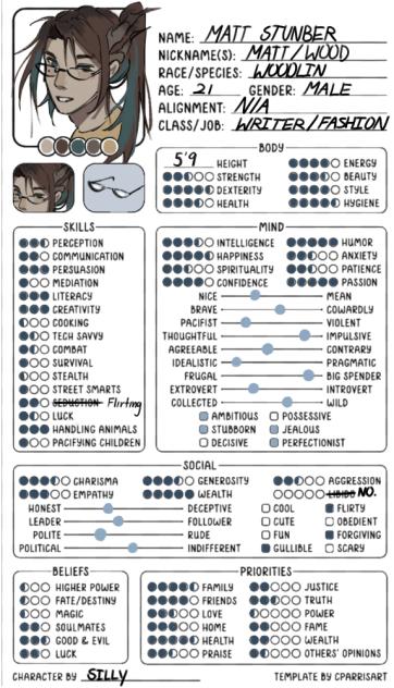 Matts personality sheet 😎