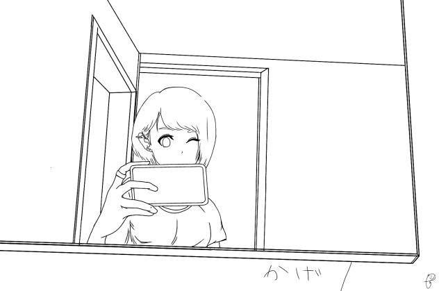 自撮り女子　※線画