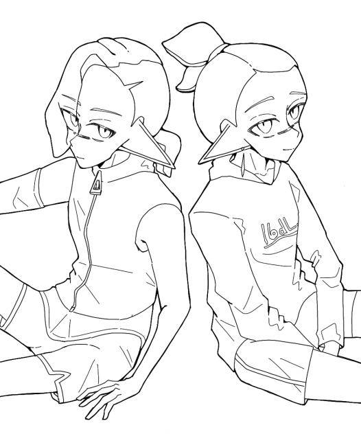 線画　トリカ＆アオ