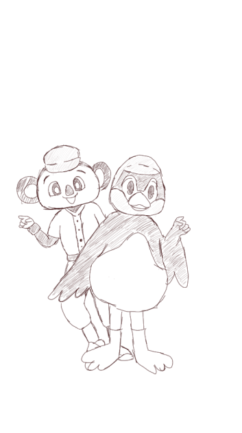 【線画】ドアラ&つば九郎