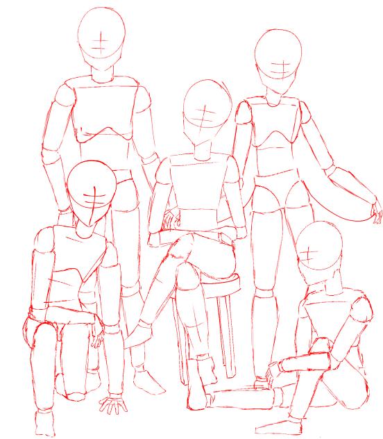 Five people pose - ibisPaint
