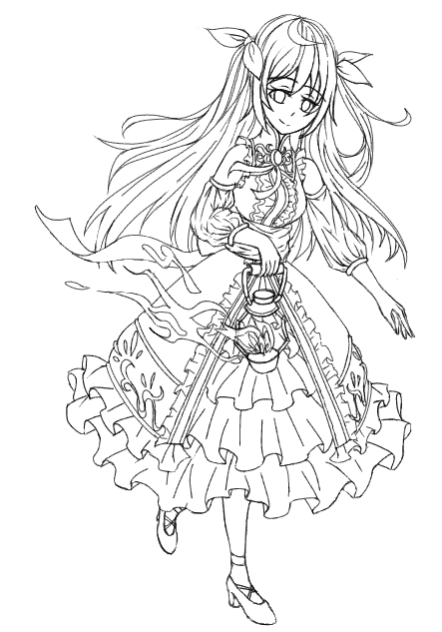 ランプを持った少女  線画
