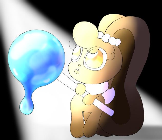 Cocoa holding a blue raspberry lollipop
