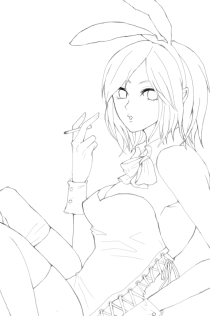 【線画】一服バニー 塗っていただけたら嬉しいです