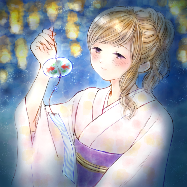 夏祭り初デートで彼氏に風鈴買ってもらった女の子。